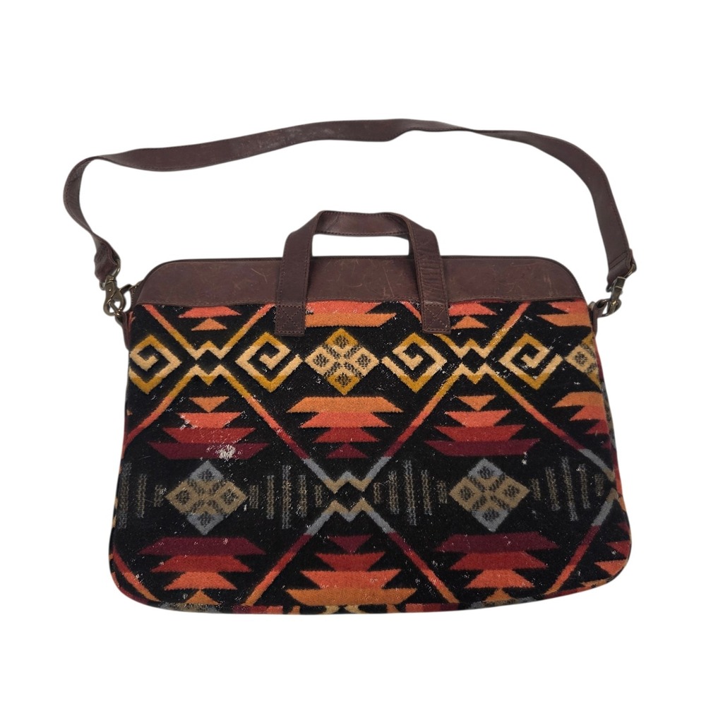 Pendleton Aztec Coyote Butte Wool Leather Laptop Bag Red Black 16" × 12" Large - Picture 1 of 11